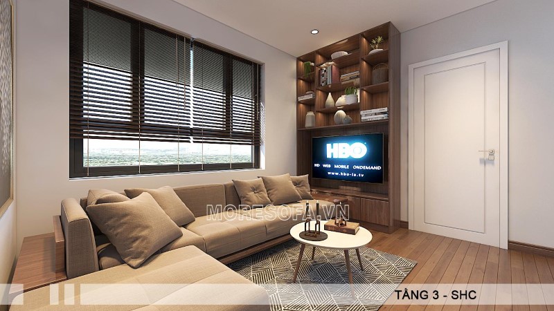 Bộ sofa góc gỗ óc chó tự nhiên